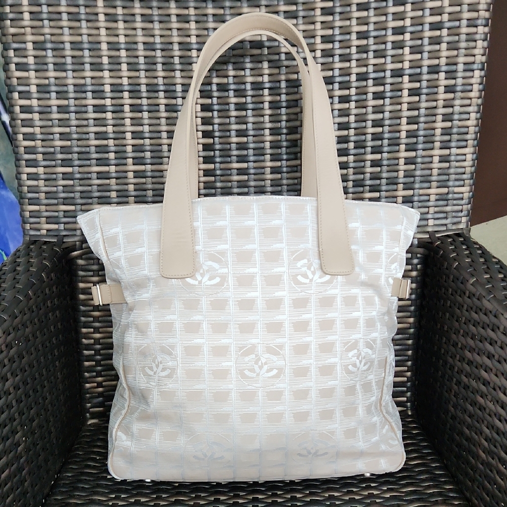 Chanel Nylon Large Travel Tote Color Beige Authentic